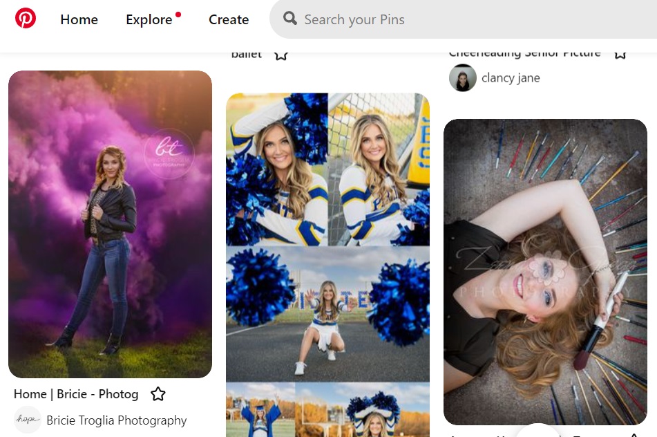 Selection of images on pinterest showing custom photo options. 